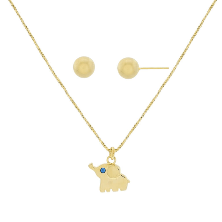 Conjunto Infantil Elefante Banhado a Ouro