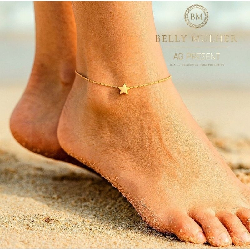 Tornozeleiras Femininas Folheadas a Prata 925 e Ouro 18k  Coração, Bolinha e Ponto de Luz