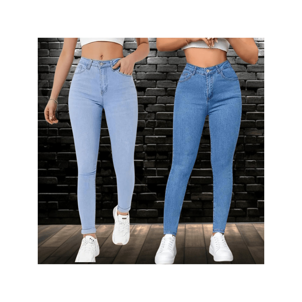 Kit 2 Calça Jeans Feminina Skinny Basica Cintura Alta