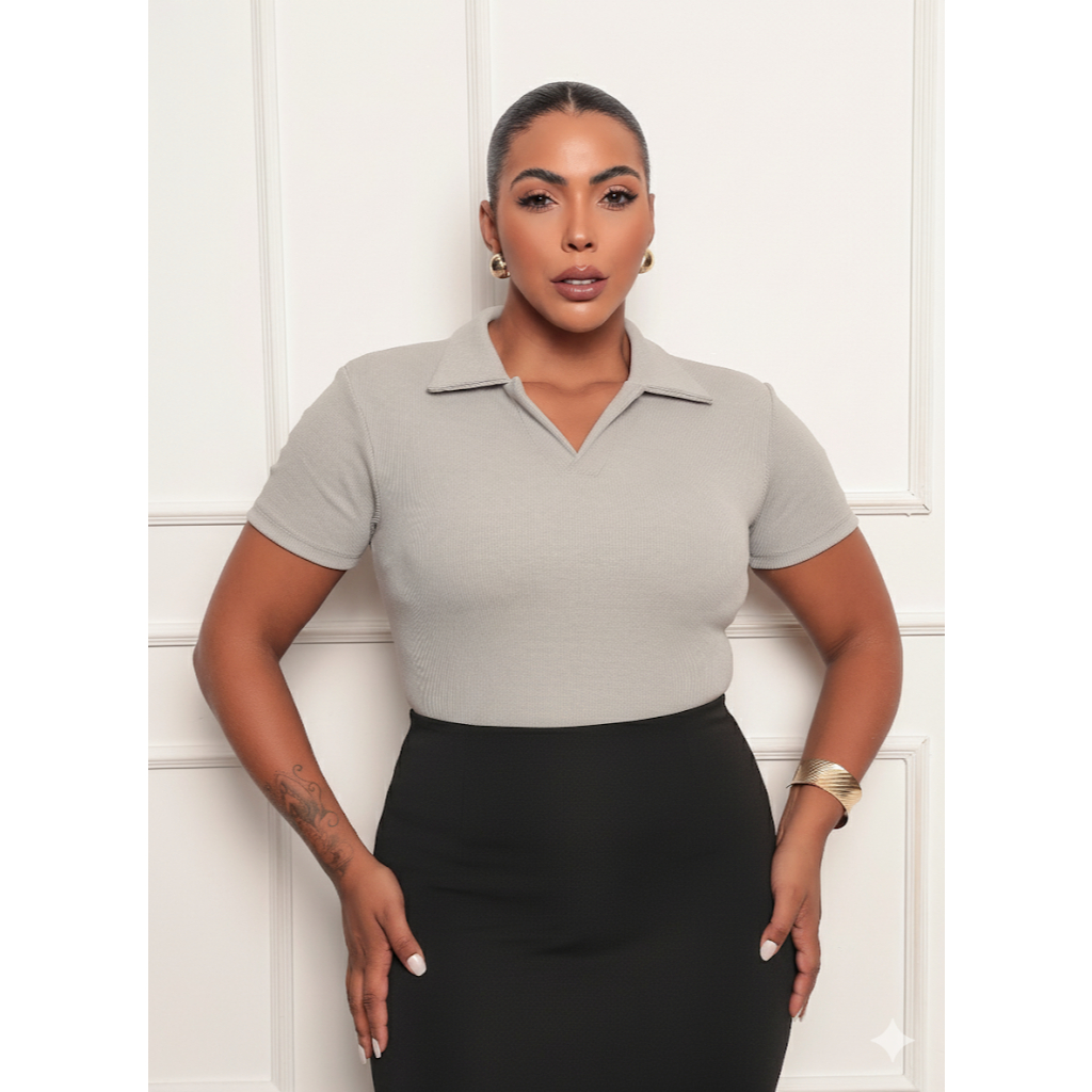 Blusa Camisa Polo Feminina Plus size Básica Casual De Ribana Premium