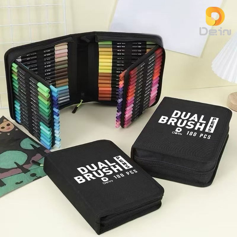 Kit60/80/100/120 Cores Caneta 2 em1 Brush Lettering e Ponta Fina Dual Pen Canetinha Colorir Desenho