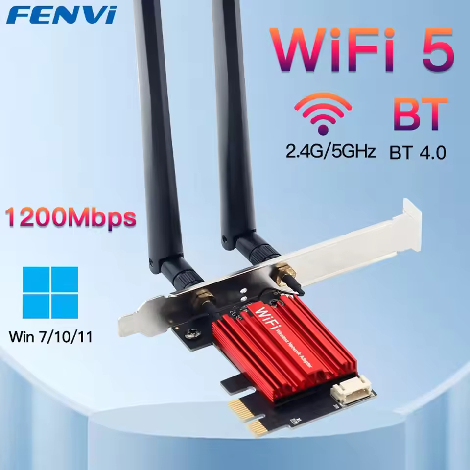 Placa Adaptadora Wi-Fi 5G 5GHz e Bluetooth 4.0 PCIe x1 Fenvi AC1200  Conexão Rápida e Estável