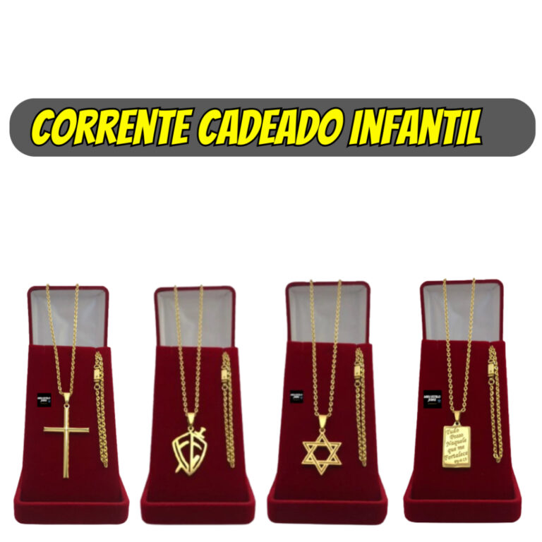 Corrente Menino Infantil Modelo Cadeado 2mm Banhad