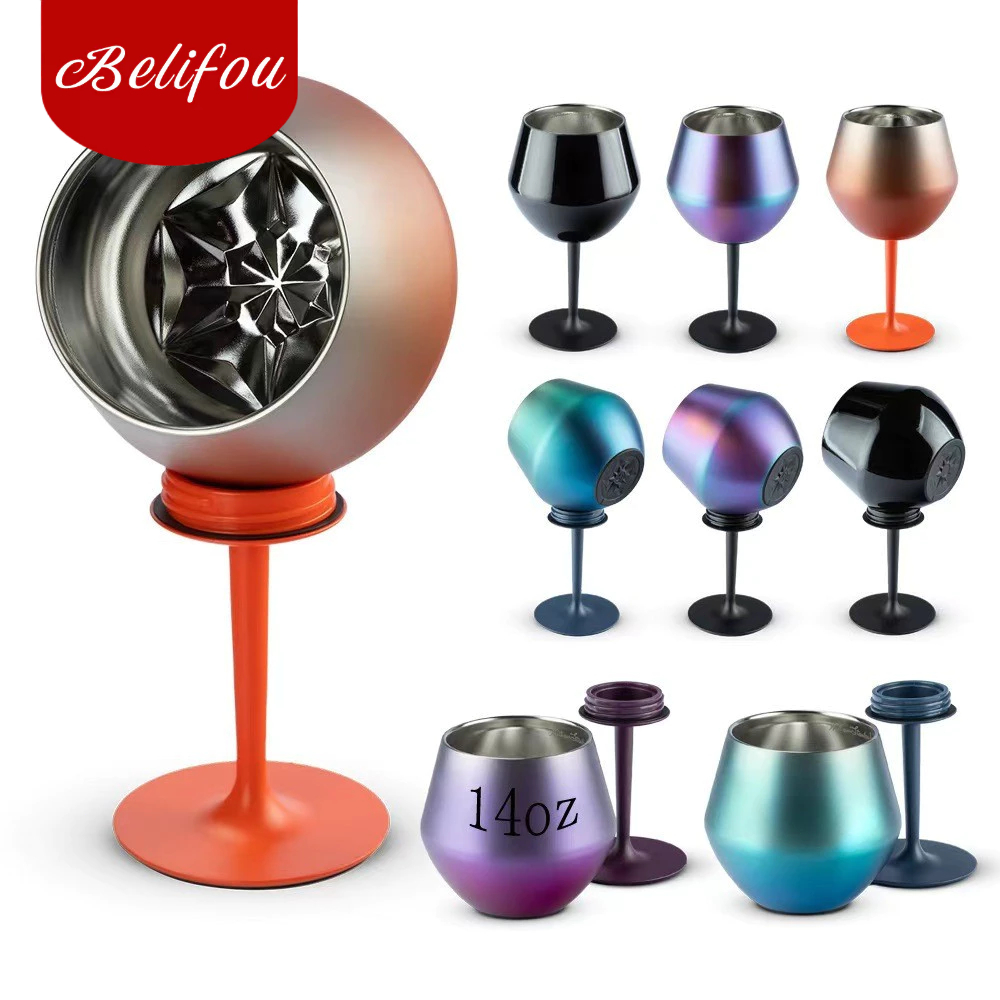 Belifou Copo De Coquetel 2 Em 1 420ML Vinho Removível Forma Isolamento Duplo Café Aço Inoxidável 304