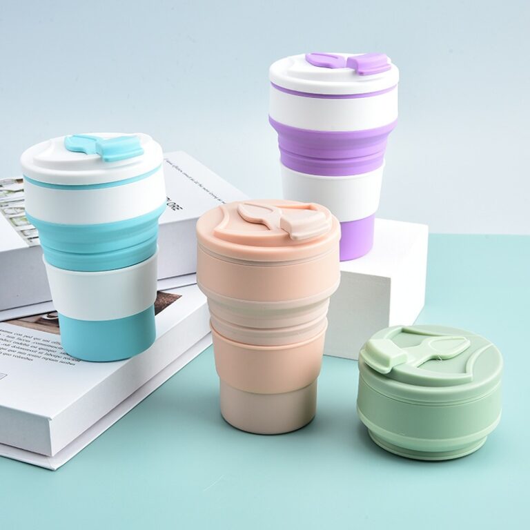 Copo Silicone 500ml Dobrável Retrátil  Tampa Eco