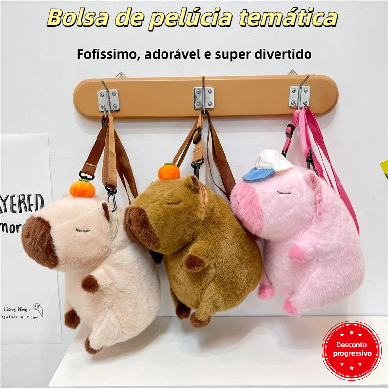 Mochila Pelúcia Divertida de Capivara – Acessório Fofo em Formato de Animal para Escola e Passeios