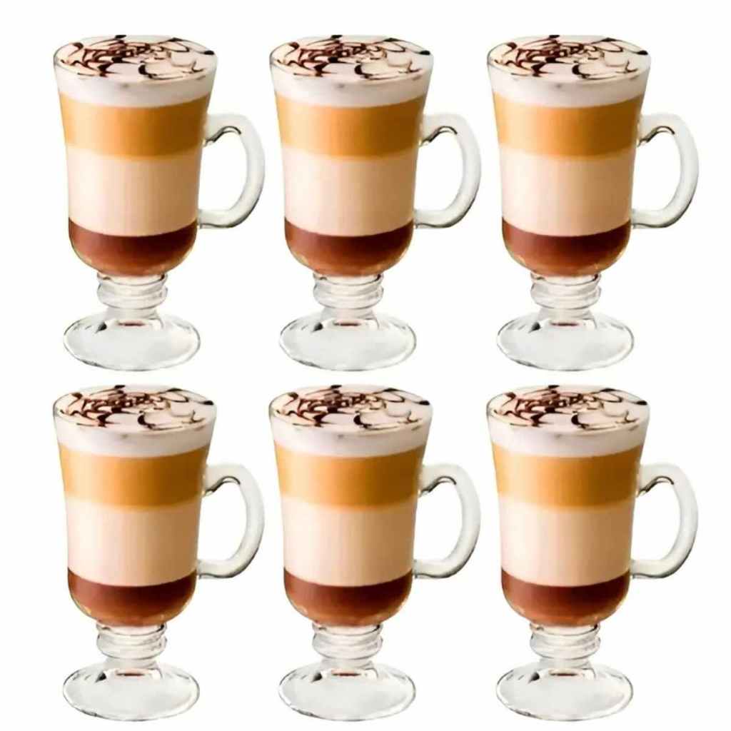 Jogo Conjunto 6 Xícaras Canecas Em Vidro Com Alça Irish Nespresso Coffee Café Latte Cappuccino 120ml