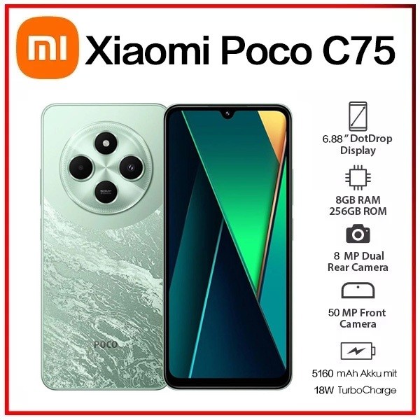 (Novo) Xiaomi Poco C75 Verde 8GB+256GB RAM,6GB+128