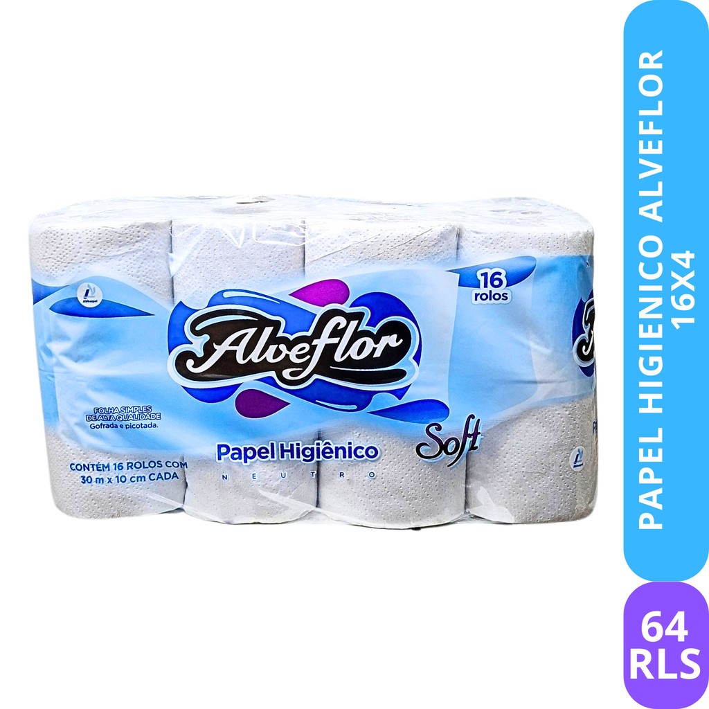 Kit Fardo 64, 24, 16 e 8 Rolos Papel Higiênico Alveflor  Neutro F. SIMPLES – 30m Barato