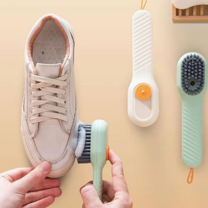 Escova Limpa Sapato Tenis Boné Roupa com Dispenser Reservatorio Sabão Liquido Sabonete