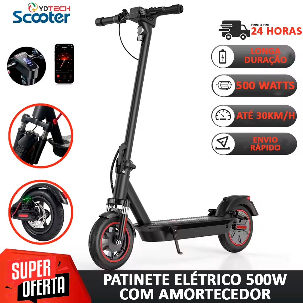 Patinete Elétrico Profissional 500w Adultos Até 150Kg Com Conexão APP Bluetooth e Freios a Disco