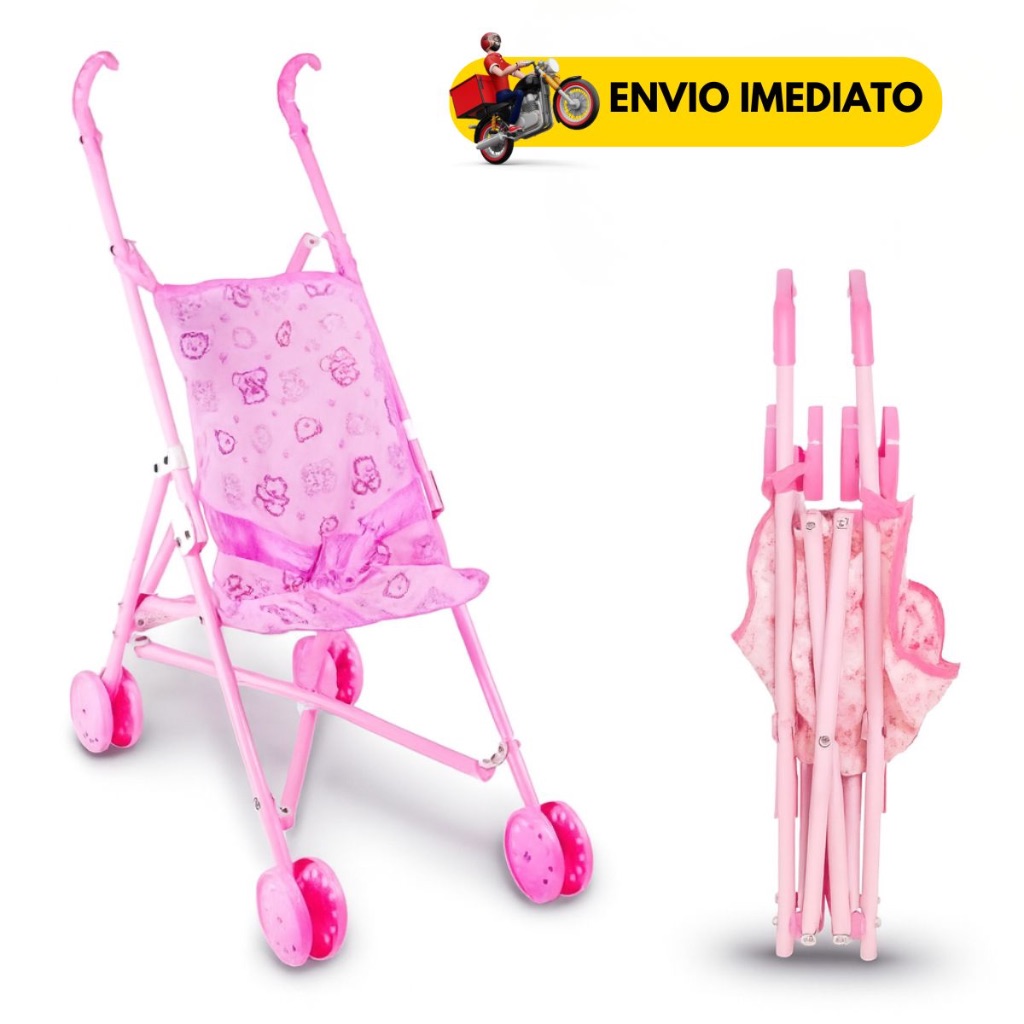 Carrinho de Boneca Rosa Dobrável Bebe Menina Infantil Passeio