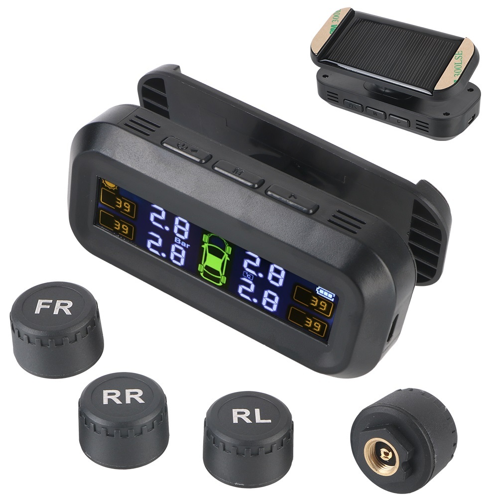 Sistema De Monitoramento De Pressão De Pneus TPMS Solar Com 4 Sensores Externos Monitor Para Carros