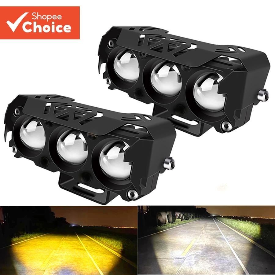 Refletor LED Para Motocicleta , Lâmpadas De Neblina De Feixe Alto/Baixo De Duas Cores Carros , Camin