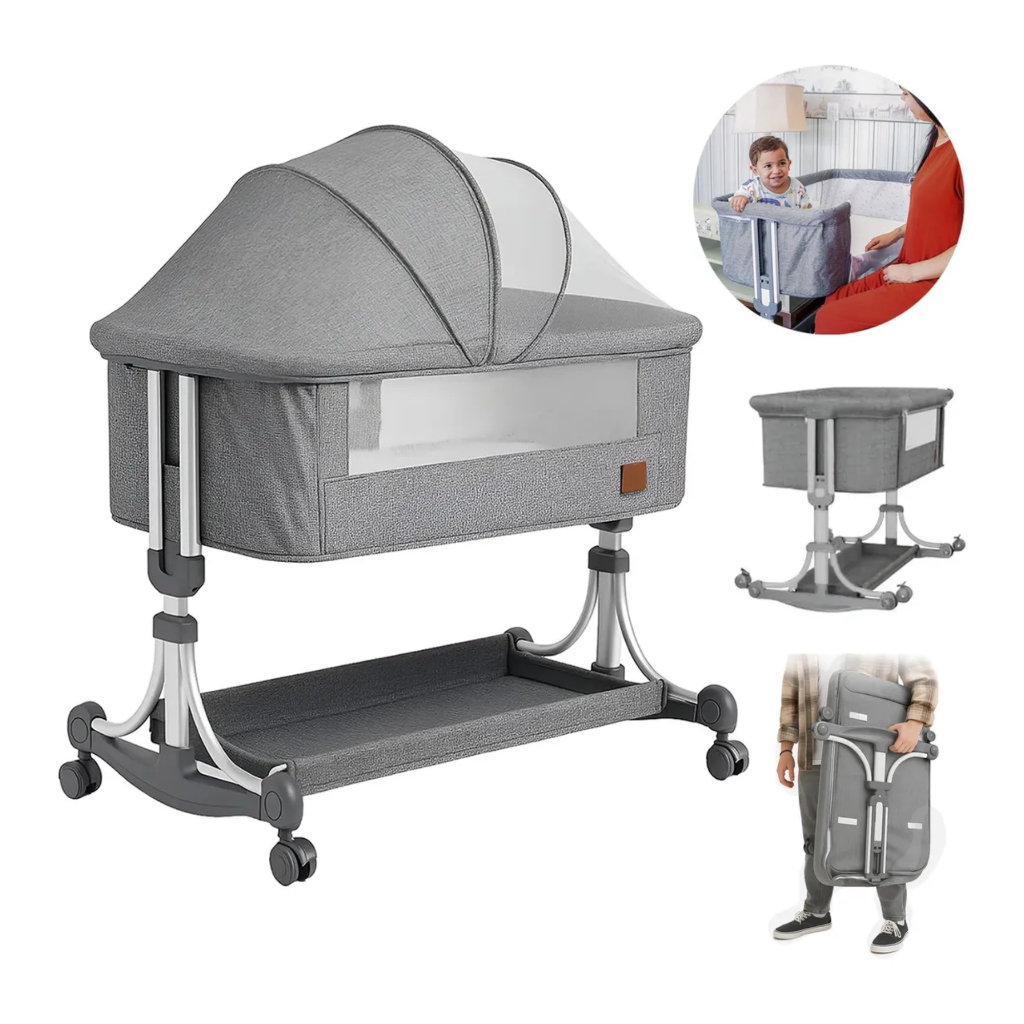 PIPDIP Berço De Balanço Bebês Colchão Mosquiteiro Cesto de Armazenamento Até 50kg Ergonômico Tubo De