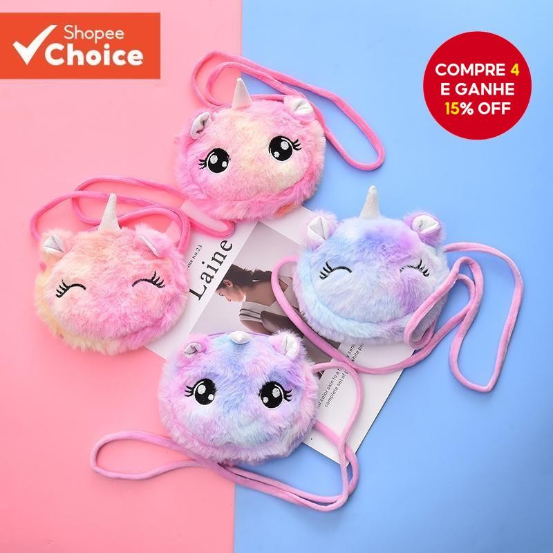 Adorável Unicórnio Crossbody Saco Para Meninas Rosa Bolsa De Pelúcia Crianças Carteira Leve Presente