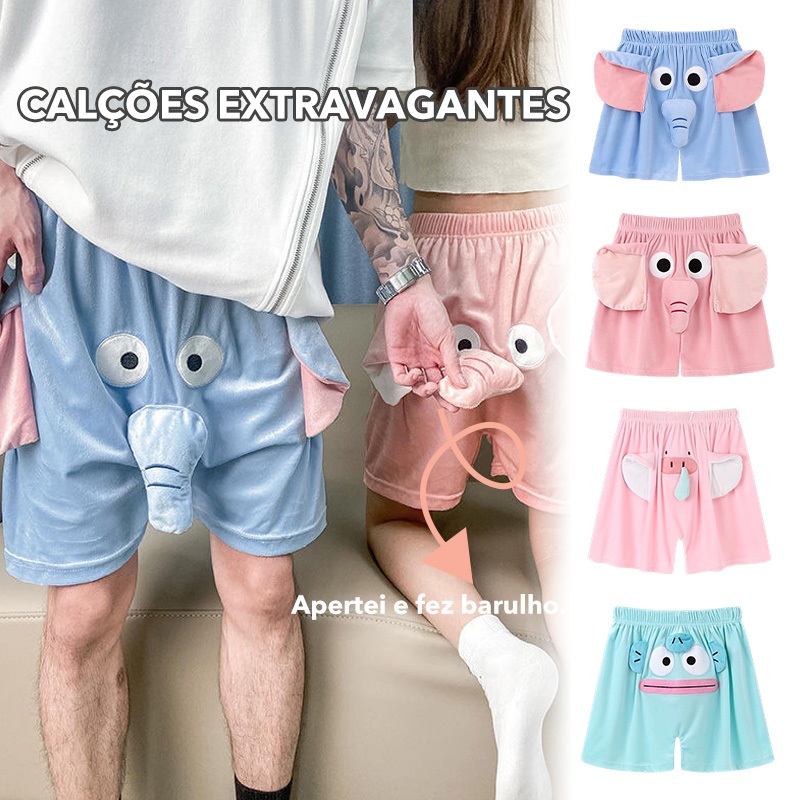 Pijama de elefante engraçado casal shorts fofos calças de verão casa nariz faz barulho