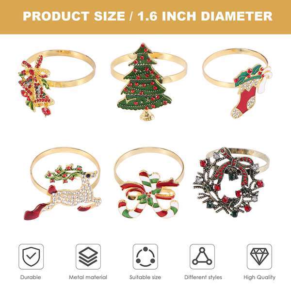6Pcs Anéis De Natal Porta-Guardanapos Grinalda Pa