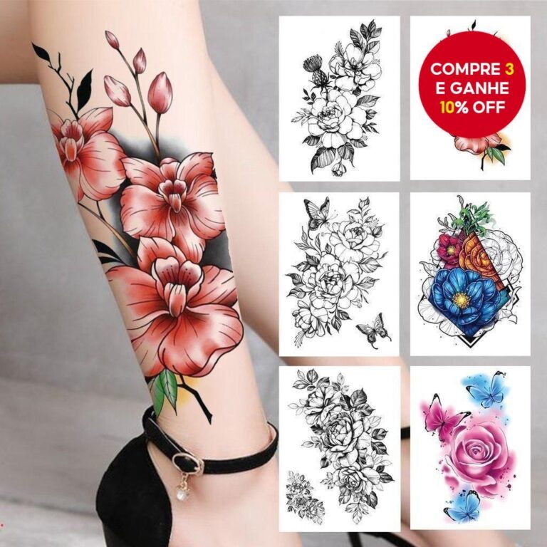 Tatuagem Temporária De Flor 3D Em Aquarela , Peô