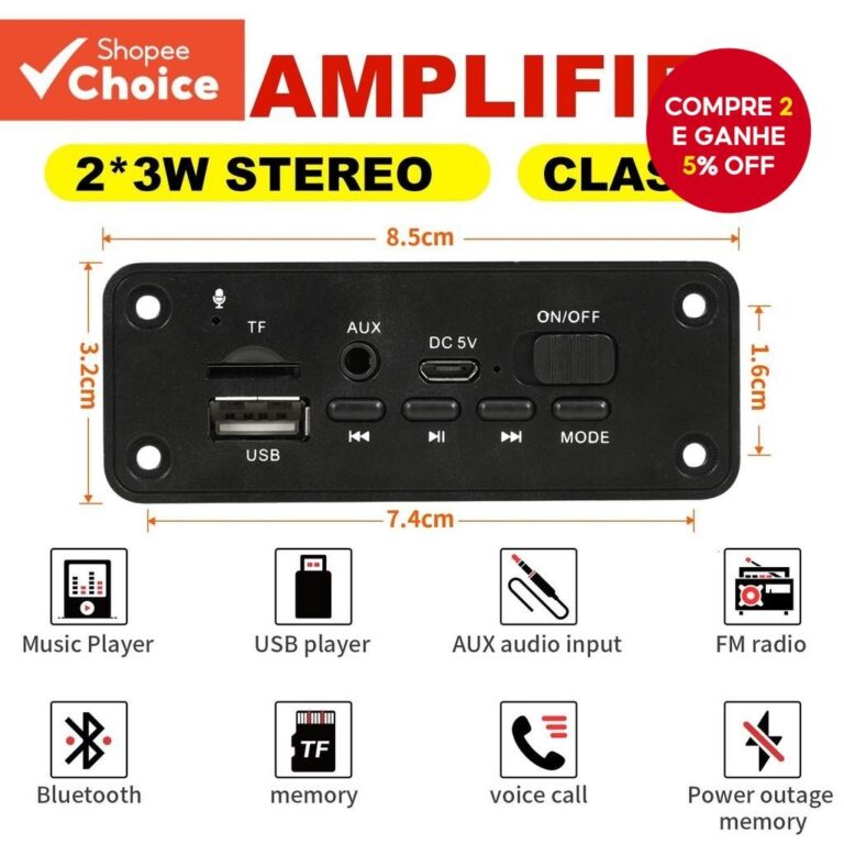 [Shopee Choice] DC 5V Bluetooth 5.0 Placa MP3 6W A