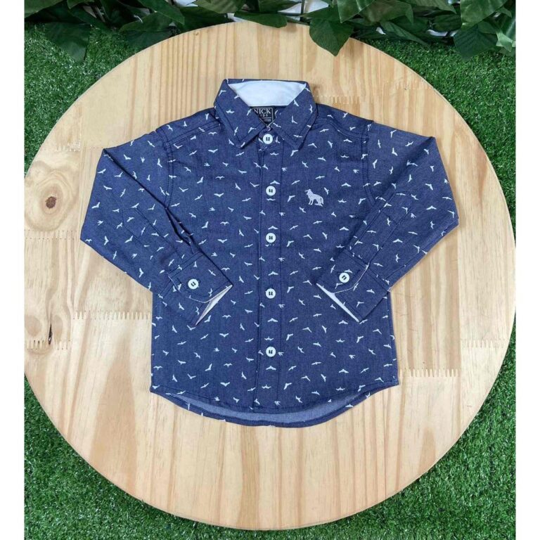 Camisa Manga Longa Azul Passaros Nick Kids