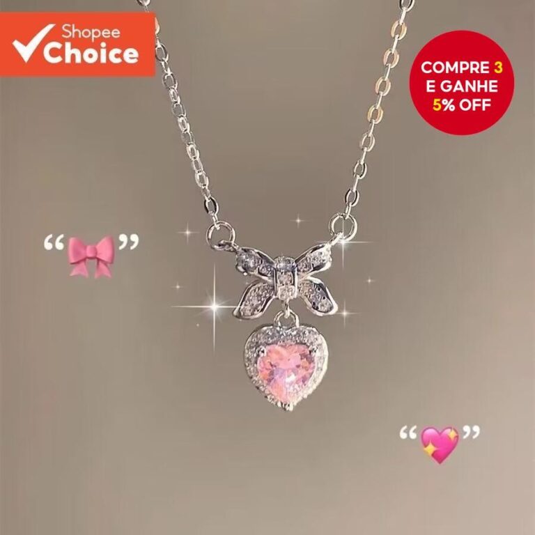 Colar De Laço Rosa Fofo Com Corrente Delicada De 