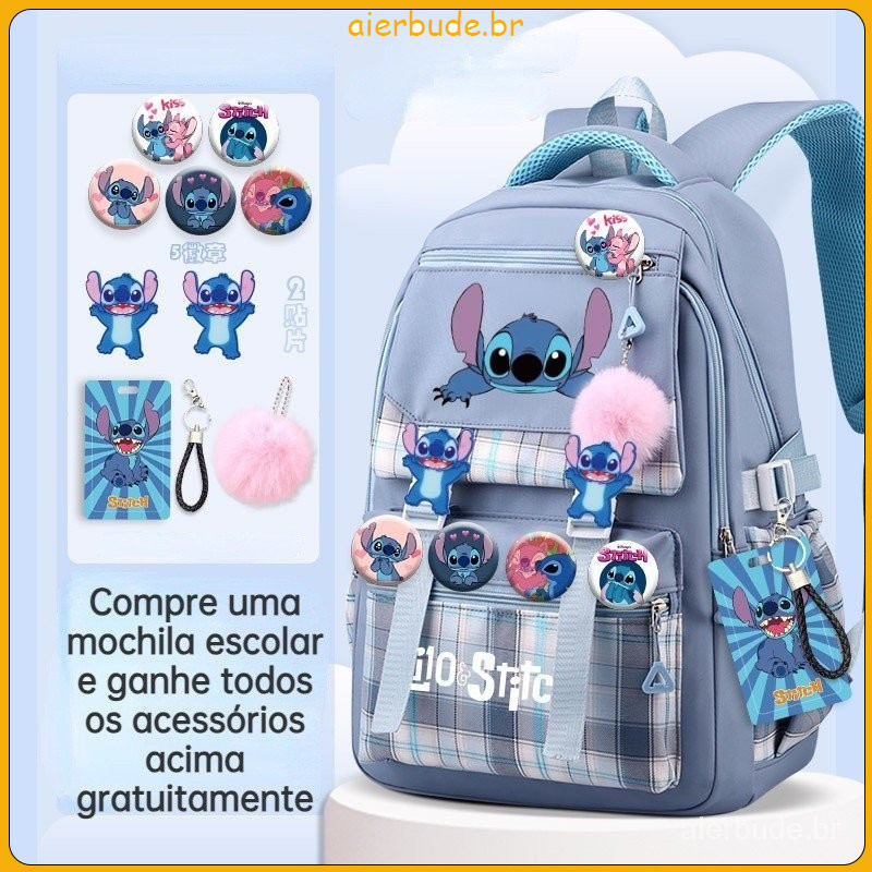 Stitch Large Capacity Childrens Light mochila meninas luz mochila impermeável computador #002