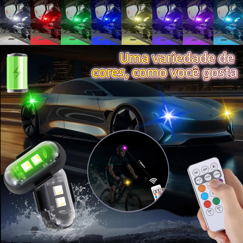Controle Remoto Sem Fio Recarregável Kit 4Pcs Luz LED Estroboscópica Anti-Colisão 8 Cores variedade