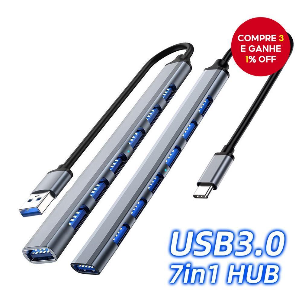 7 Em 1 USB3.0 HUB Type C Adaptador De Alimentação OTG De 4 E 7 Portas Para Macbook PC Laptop Estudo