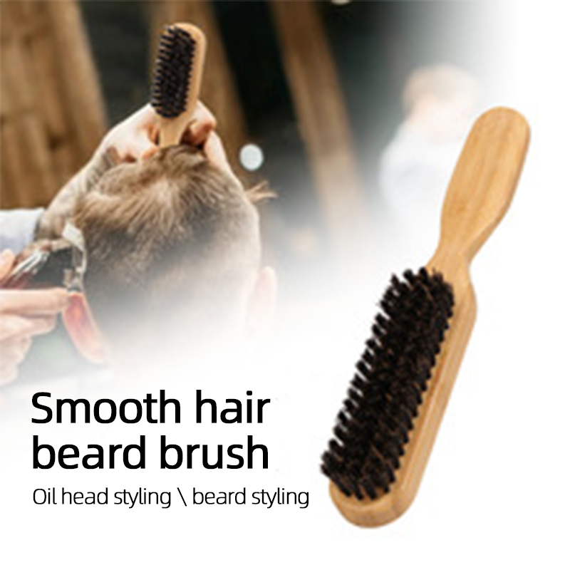 Escova Modeladora De Cabeça E Barba De Óleo Masculina-Cerdas De Juba De Porco , Para Cuidados Com Ca