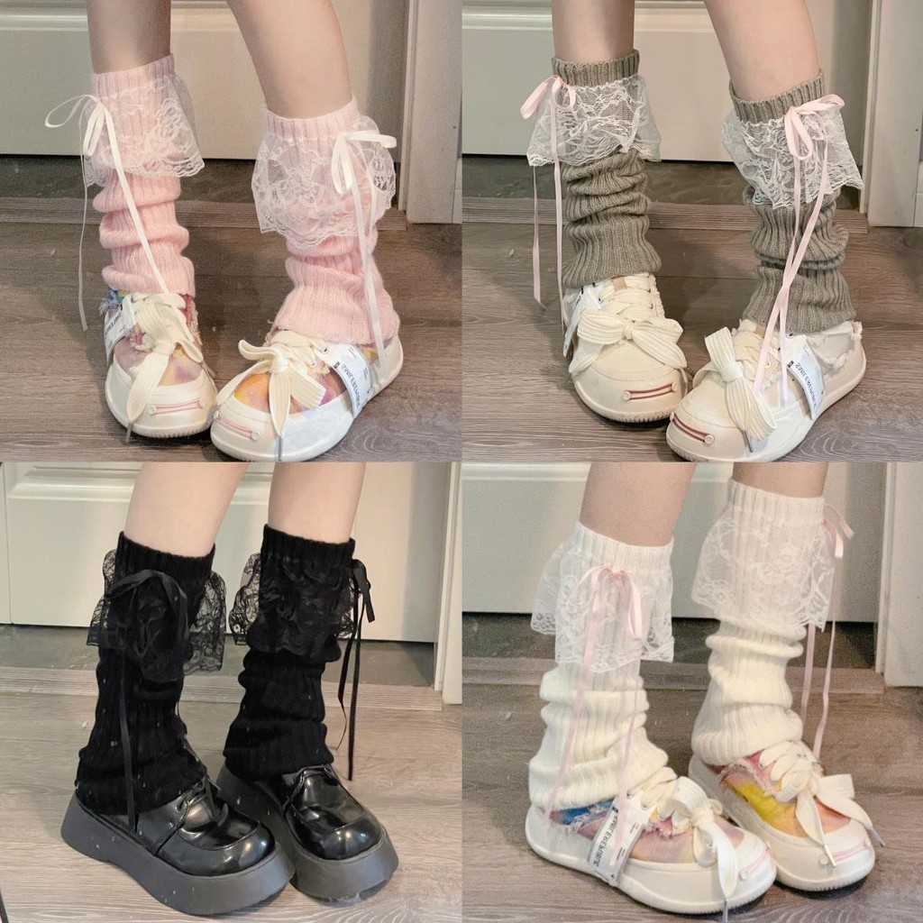 Meias De Perna Japonesas JK Lolita Girls Bow Streamer De Renda De Malha Y2K Acessórios Para Aquecedo