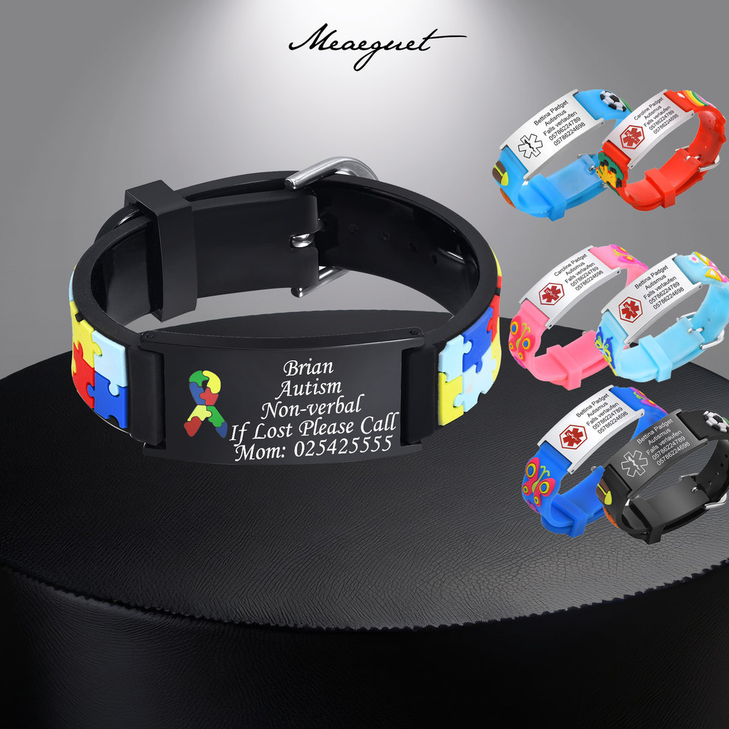 Meaeguet Nome Personalizado Pulseira Autismo Para Crianças De Bebê De Alerta Médico Ajustável Homens