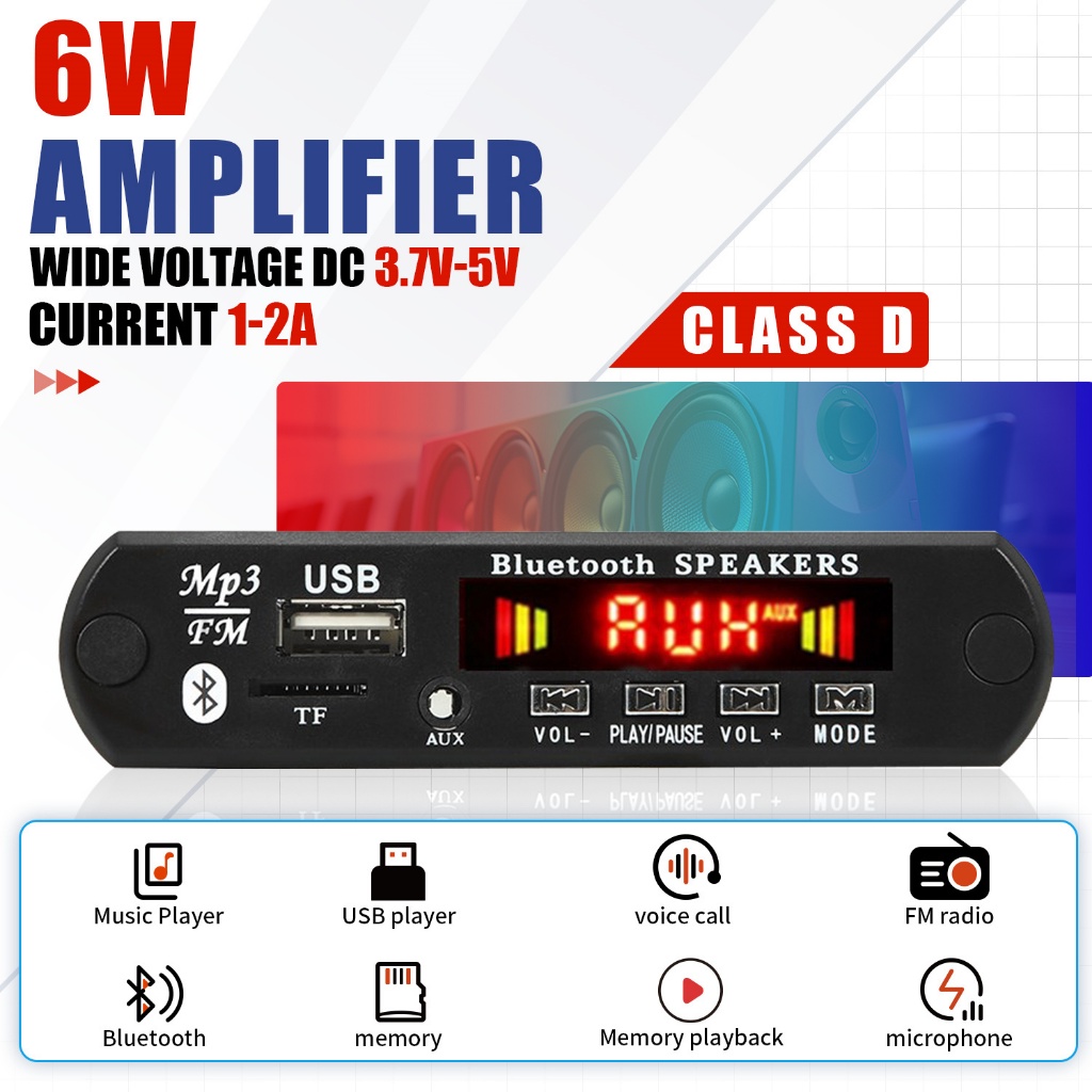 DC 5V 6W Amplificador DIY MP3 Decodificador Placa Bluetooth 5.0 Carro MP3 Player Módulo De Gravação
