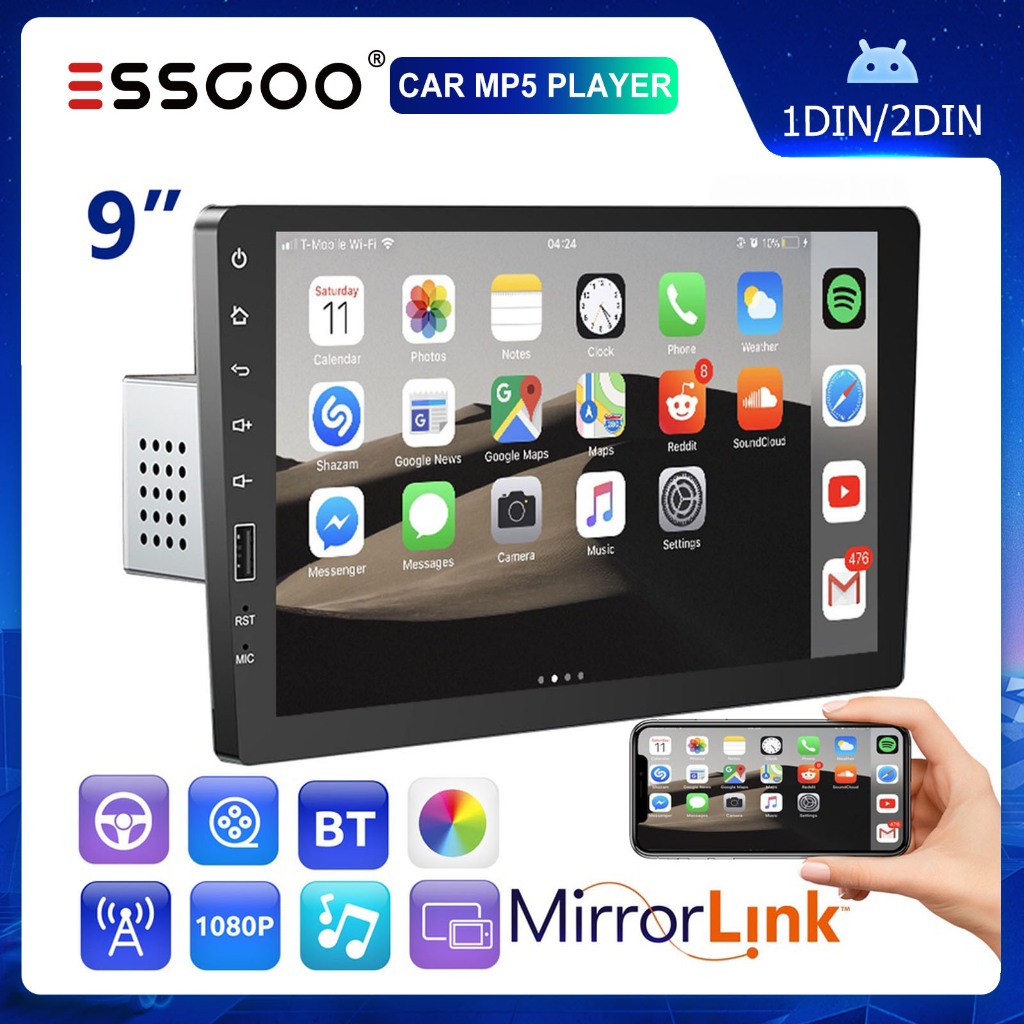 Do São Paulo) ESSGOO 9 Polegadas MP5 1 DIN Rádio central multimídia para carro Bluetooth