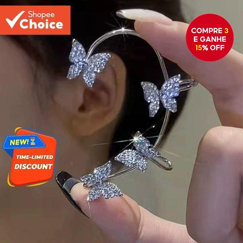 Elegante Strass Borboleta Orelha Manguito Clip-On , Jóias De Moda Feminina Para Fotografia De Festa