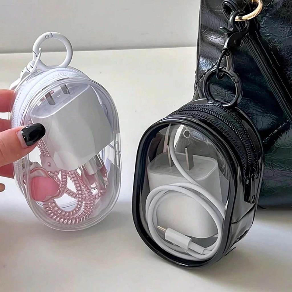 Mini Bolsa Portátil Com Zíper Transparente Carregador , Fone De Ouvido E Estojo Para Acessórios De V