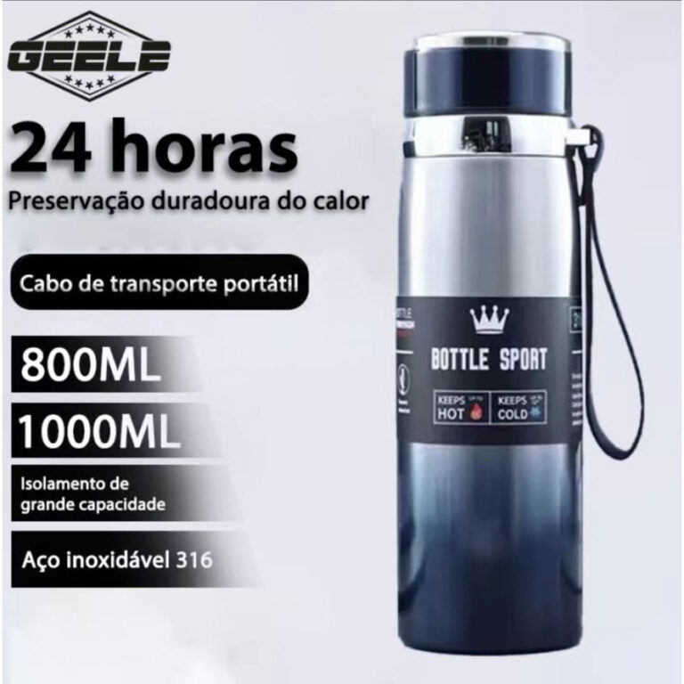 Garrafa Térmica de Água 800ml ou 1000ml Inox Com