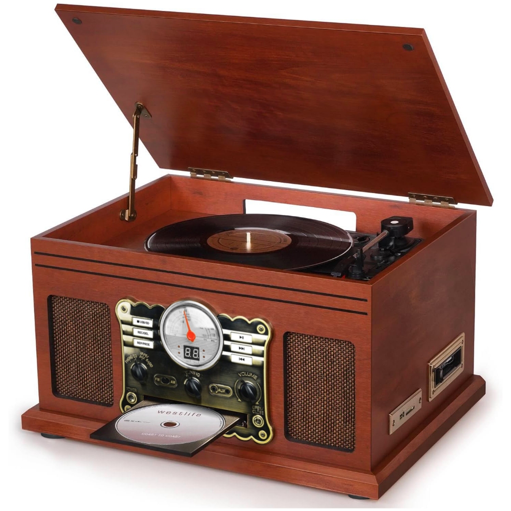 10 em 1 Bluetooth Record Player, toca-discos de 3 velocidades para vinil com alto-falantes, converso