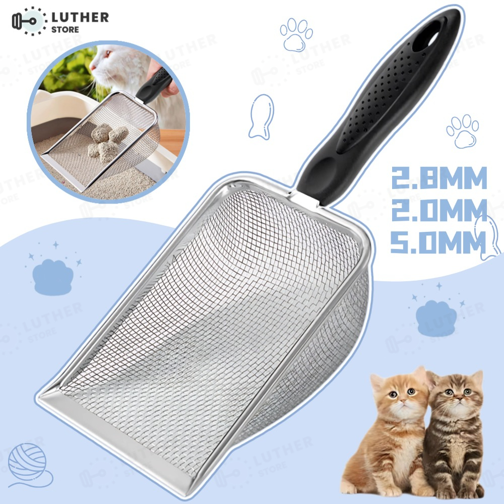 Pá Peneira de Areia Coletora Higiênica Pet Gato Cachorro Lagarto Aço Inox Grande capacidade