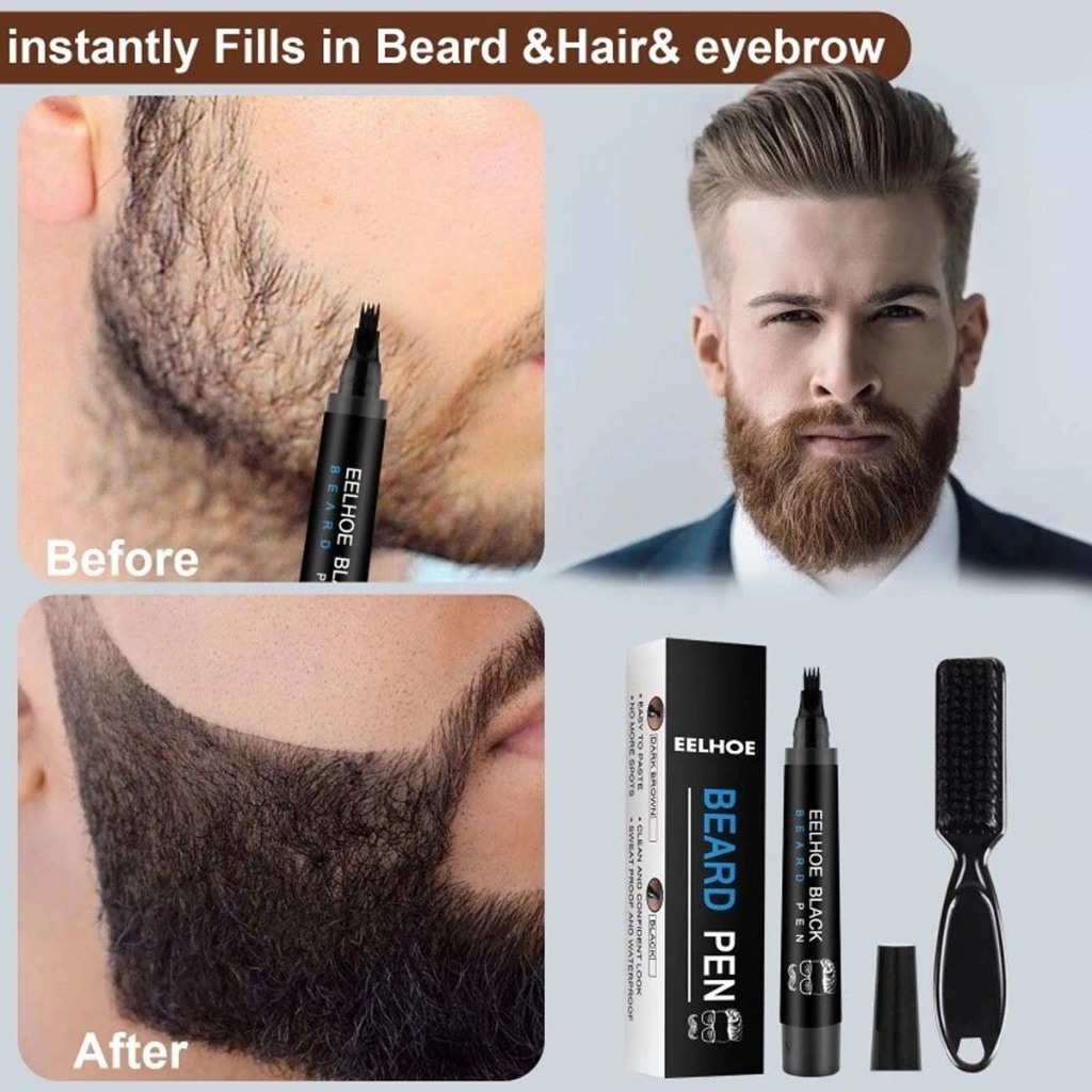 Caneta preenche falhas barba e sobrancelhas + Escovinha Lápis delineadora fio a fio Beard pen