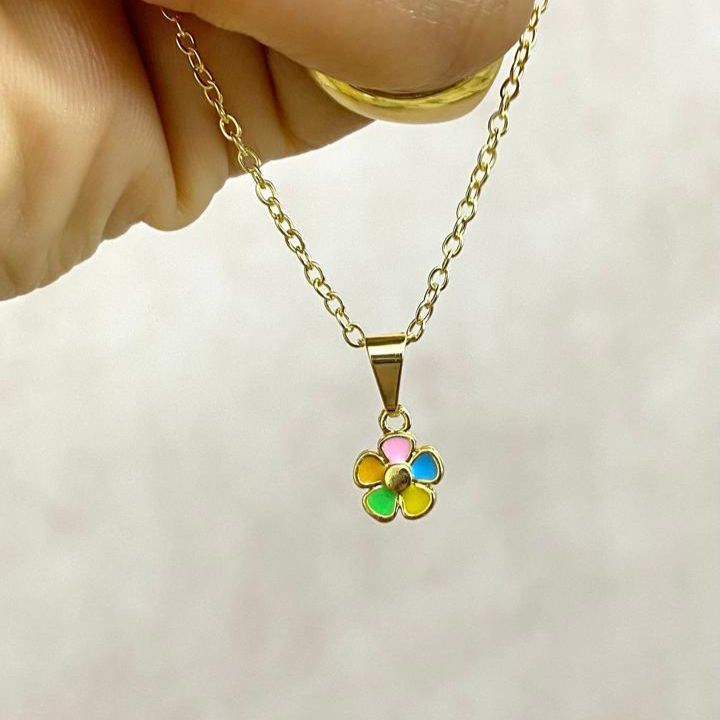 Colar Infantil Flor Delicada Colorida Feminino Ban