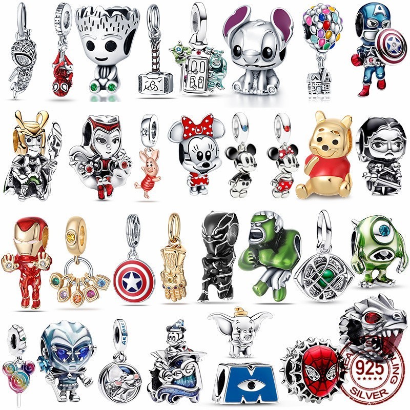Berloques De Prata 925 Charme Pingente Homem Aranha Superman Charms Cão Mouse Urso Para Pulseira Jói