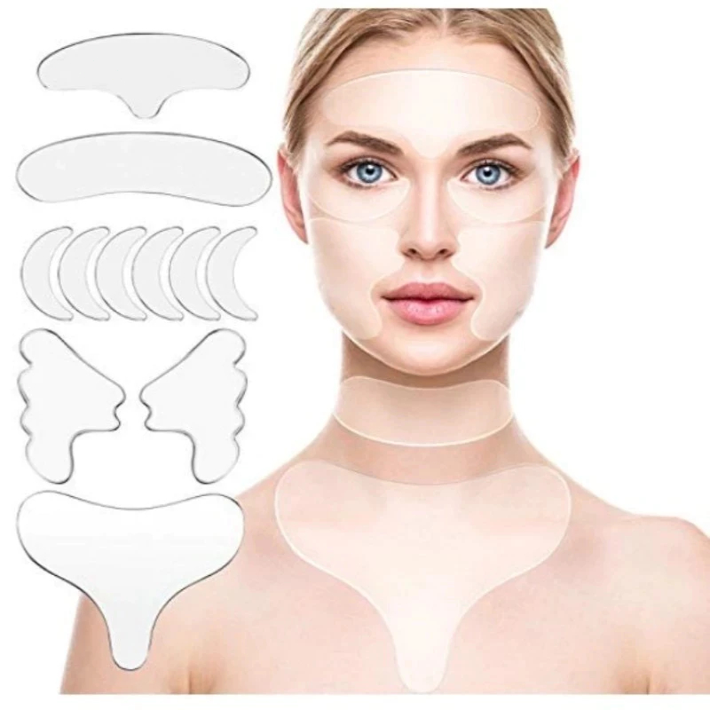 adesivo anti rugas Kit 16 Peças Reutilizável para Rosto Adesivo Fita Gel Silicone Anti-rugas Linhas