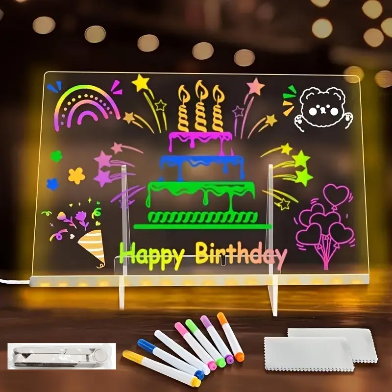 Luminária LED Escrever Abajur 3D 30×20 quadro de notas tela pra escrever decoração quarto sala casa