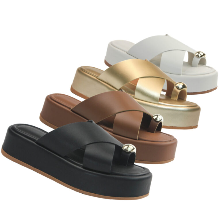 Sandália Plataforma Feminina Tiras Cruzadas Enfei