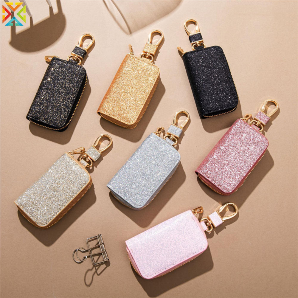 Glitter Couro Do Plutônio Saco Chave Carro Zíper Porta-Chaves Bolsa Das Mulheres Dos Homens Universa