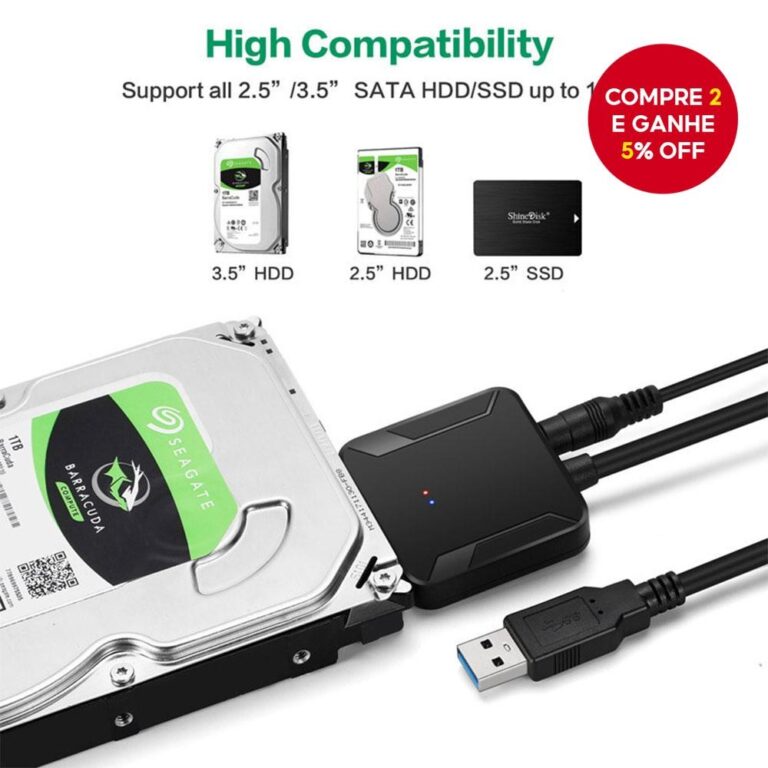 Cabo Adaptador SATA Para USB 3.0 3.5/2.5 Tamanhos 
