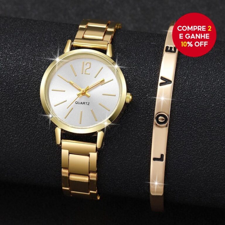 Relógio De Quartzo Sofisticado Com Pulseira Love 
