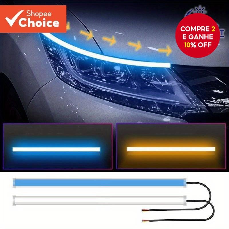 2PCS Luz de Sinalização Direcional para Carro, Luzes Laterais DRL, faixa de LED, Acessórios Automoti