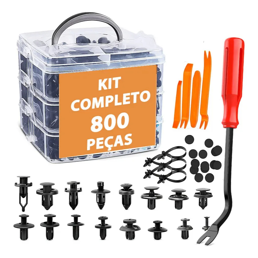 Kit 800 Pcs Presilha Grampo Fixadores Revestimento Interno Externo Kit Espátula Com Chave Automotivo